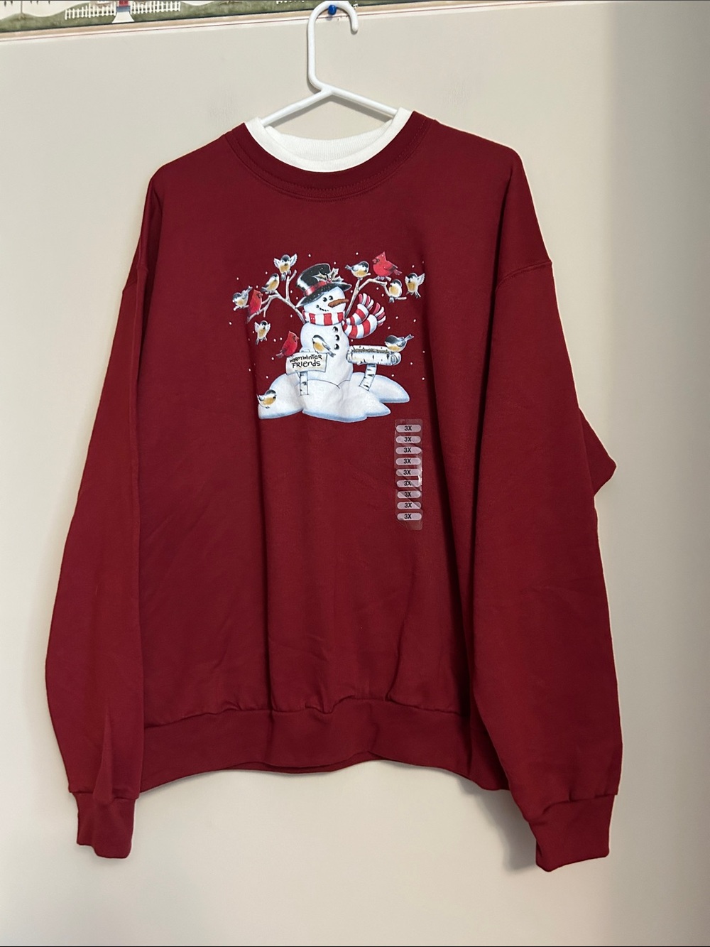 Morning Sun burgundy sweatshirt with Snowman/bird graphics on front size 3X NWT